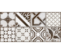 Настенная плитка Alma Ceramica TWU2550BOH17 Boho 24.9x50 белая / коричневая глянцевая / рельефная пэчворк / с орнаментом