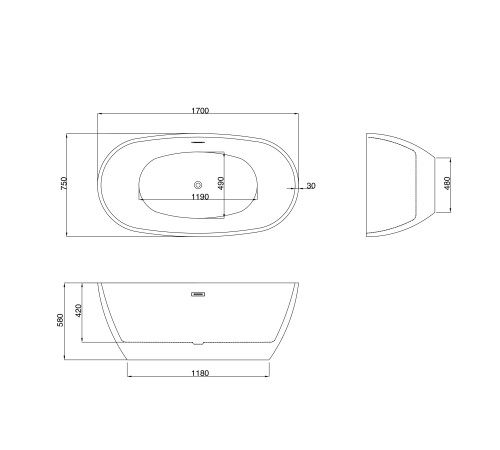 Ванна отдельностоящая Grossman Fly GR-1104 (170х75х58) цвет белый