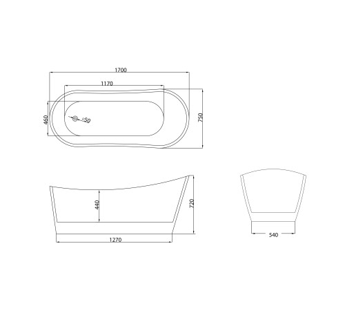 Ванна отдельностоящая Grossman Galaxy GR-2102 (170х75х72) цвет белый