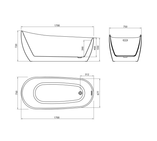Ванна отдельностоящая Grossman Galaxy GR-1403M (170х75х72) цвет белый матовый