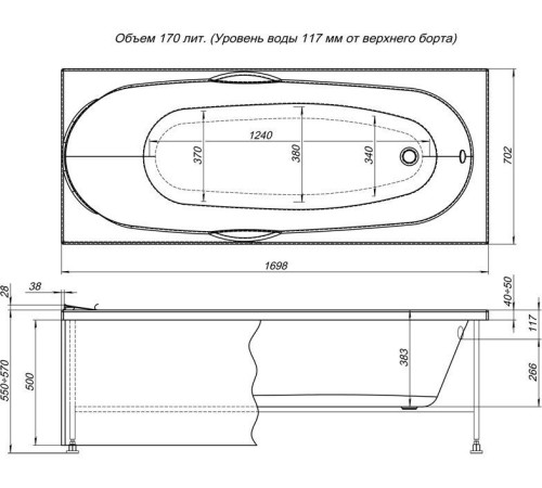 Акриловая ванна Aquanet Dali 170x70