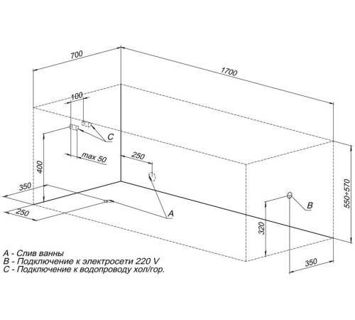 Акриловая ванна Aquanet Dali 170x70