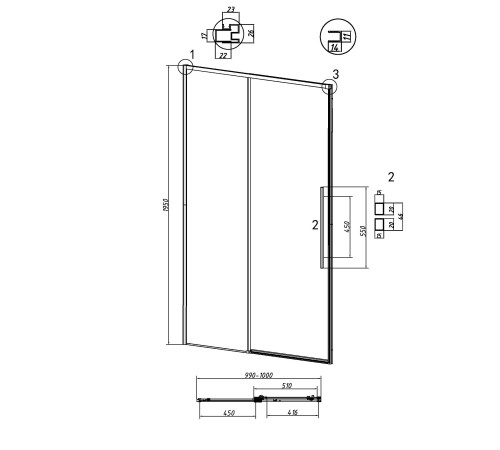 Дверь в нишу Grossman Galaxy 100.K33.01.100.21.02 (100х195) черный матовый,стекло шиншилла,раздвижная