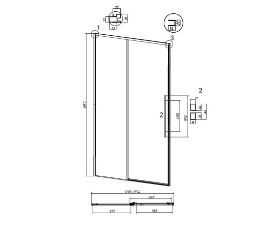 Дверь в нишу Grossman Galaxy 100.K33.01.130.21.10 (130х195) черный матовый,стекло тонированное,раздвижная