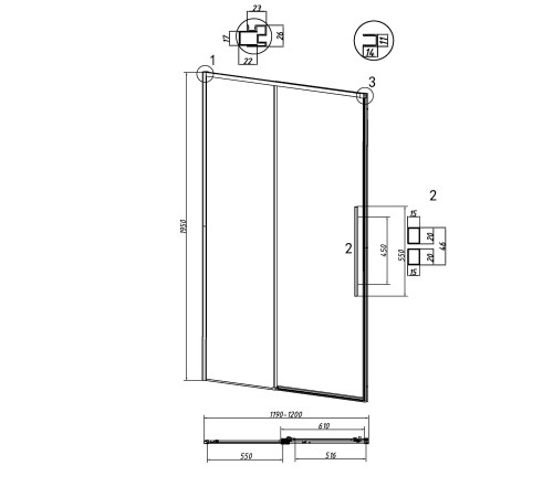 Дверь в нишу Grossman Galaxy 100.K33.01.120.42.00 (120х195) графит сатин,стекло прозрачное,раздвижная