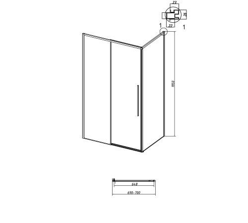 Боковая стенка Grossman Galaxy 200.K33.01.70.10.02 (70х195) хром,стекло шиншилла