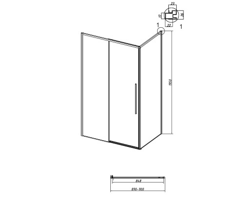 Боковая стенка Grossman Galaxy 200.K33.01.90.21.00 (90х195) черный матовый,стекло прозрачное