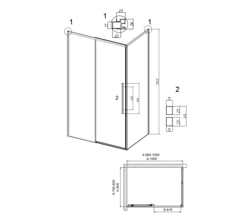 Душевое ограждение Grossman Galaxy 100.K33.01.100.21.00-200.K33.01.80.21.00 (100х80х195) раздвижная,черный матовый,стекло прозрачное
