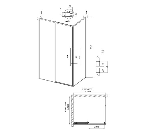 Душевое ограждение Grossman Galaxy 100.K33.01.100.32.00-200.K33.01.100.32.00 (100х100х195) раздвижная,золото сатин,стекло прозрачное