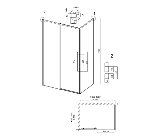 Душевое ограждение Grossman Galaxy 100.K33.01.100.42.00-200.K33.01.70.42.00 (100х70х195) раздвижная,графит сатин,стекло прозрачное