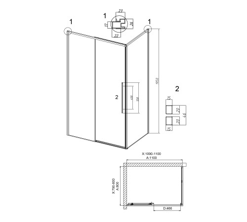 Душевое ограждение Grossman Galaxy 100.K33.01.110.42.00-200.K33.01.80.42.00 (110х80х195) раздвижная,графит сатин,стекло прозрачное