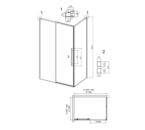 Душевое ограждение Grossman Galaxy 100.K33.01.130.42.10-200.K33.01.100.42.10 (130х100х195) раздвижная,графит сатин,стекло тонированное