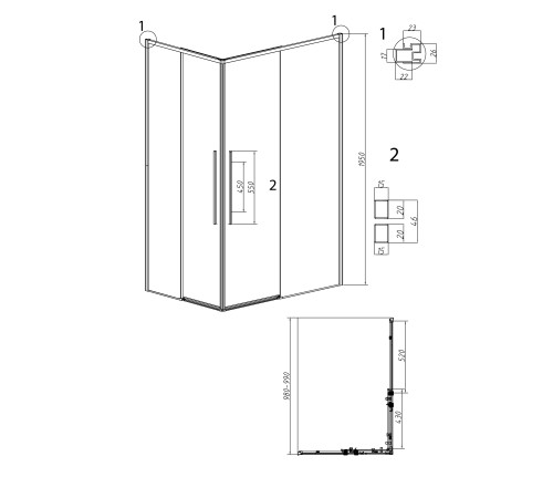 1/2 душевого ограждения Grossman Galaxy 1/2.K33.01.10.10.00 (100х195) хром,стекло прозрачное