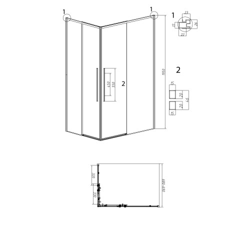 1/2 душевого ограждения Grossman Galaxy 1/2.K33.01.70.10.00 (70х195) хром,стекло прозрачное