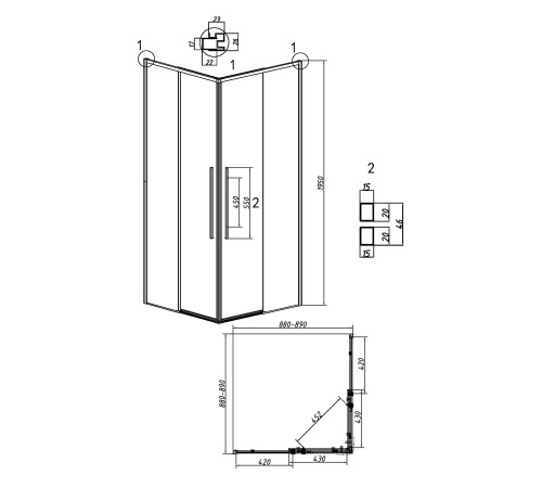 Душевое ограждение Grossman Galaxy 300.K33.01.9090.10.00 (90х90х195) квадрат,раздвижная,хром,стекло прозрачное