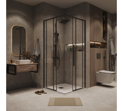 1/2 душевого ограждения Grossman Galaxy 1/2.K33.01.10.21.00 (100*195) черный матовый,стекло прозрачное