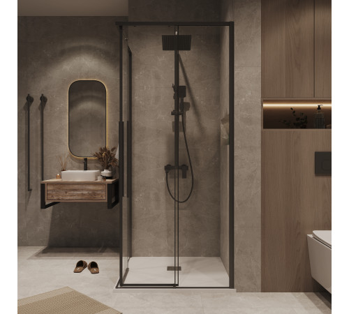 1/2 душевого ограждения Grossman Galaxy 1/2.K33.01.10.21.00 (100*195) черный матовый,стекло прозрачное