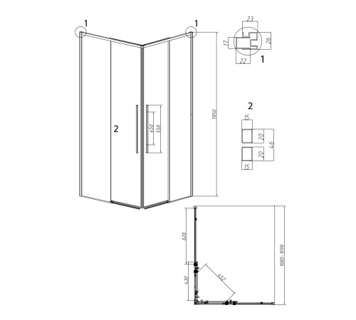 1/2 душевого ограждения Grossman Galaxy 1/2.K33.01.11.21.00 (110х195) черный матовый,стекло прозрачное