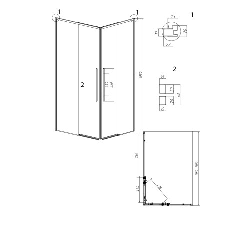 1/2 душевого ограждения Grossman Galaxy 1/2.K33.01.12.21.00 (120х195) черный матовый,стекло прозрачное