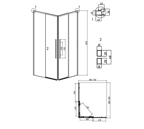 Душевое ограждение Grossman Galaxy 1/2.K33.01.10.21.00-1/2.K33.01.80.21.00 (100х80х195) раздвижная,черный матовый,стекло прозрачное