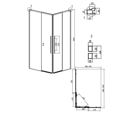 Душевое ограждение Grossman Galaxy 1/2.K33.01.12.21.00-1/2.K33.01.80.21.00 (120х80х195) раздвижная,черный матовый,стекло прозрачное