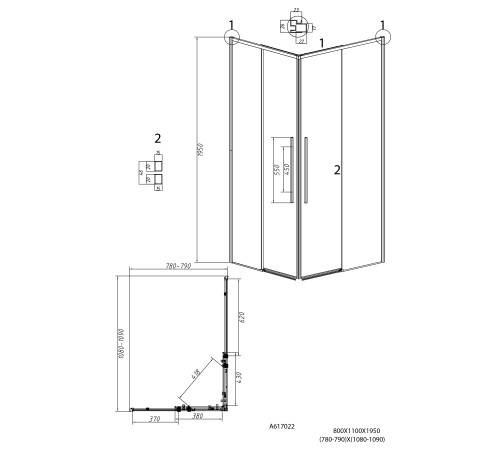 Душевое ограждение Grossman Galaxy 1/2.K33.01.11.21.02-1/2.K33.01.80L.21.02 (110х80х195) раздвижная,черный матовый,стекло шиншилла