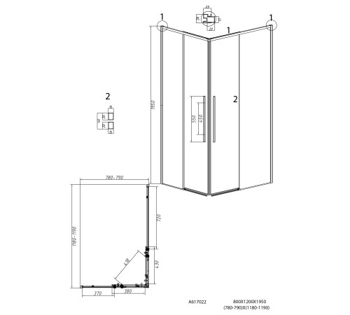 Душевое ограждение Grossman Galaxy 1/2.K33.01.12.21.02-1/2.K33.01.80L.21.02 (120х80х195) раздвижная,черный матовый,стекло шиншилла
