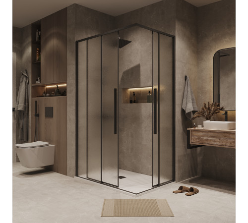 Душевое ограждение Grossman Galaxy 1/2.K33.01.70.21.02-1/2.K33.01.10L.21.02 (70х100х195) раздвижная,черный матовый,стекло шиншилла