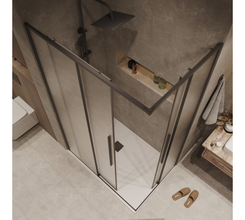 Душевое ограждение Grossman Galaxy 1/2.K33.01.70.21.02-1/2.K33.01.10L.21.02 (70х100х195) раздвижная,черный матовый,стекло шиншилла