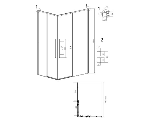 1/2 душевого ограждения Grossman Galaxy 1/2.K33.01.10L.21.02 (100*195) черный матовый, стекло шиншилла