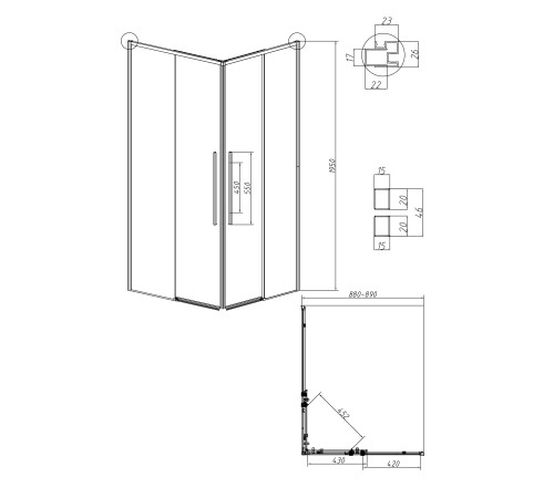 1/2 душевого ограждения Grossman Galaxy 1/2.K33.01.90.21.02 (90х195) правая,черный матовый,стекло шиншилла