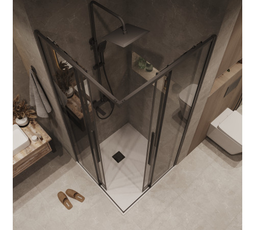 1/2 душевого ограждения Grossman Galaxy 1/2.K33.01.10.21.10 (100х195) черный матовый,стекло тонированное