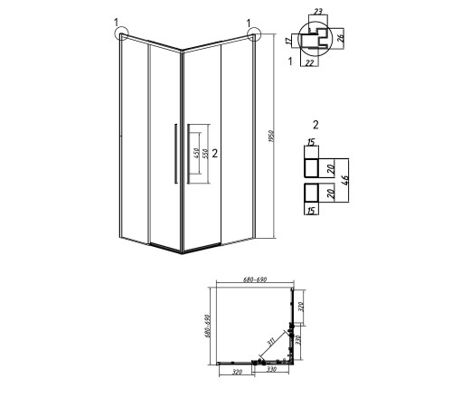 Душевое ограждение Grossman Galaxy 1/2.K33.01.70.21.10-1/2.K33.01.70.21.10 (70х70х195) раздвижная,черный матовый,стекло тонированное