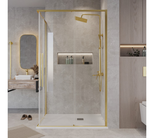 Душевое ограждение Grossman Galaxy 1/2.K33.01.80.32.00-1/2.K33.01.70.32.00 (80х70х195) раздвижная,золото сатин,стекло прозрачное