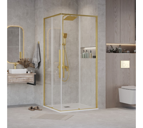 1/2 душевого ограждения Grossman Galaxy 1/2.K33.01.10.32.00 (100*195) золото сатин,стекло прозрачное