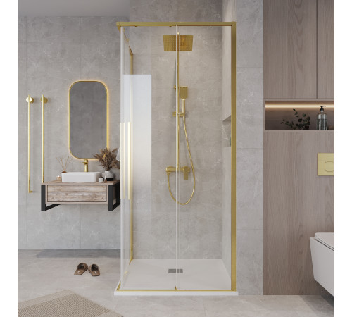 1/2 душевого ограждения Grossman Galaxy 1/2.K33.01.10.32.00 (100*195) золото сатин,стекло прозрачное