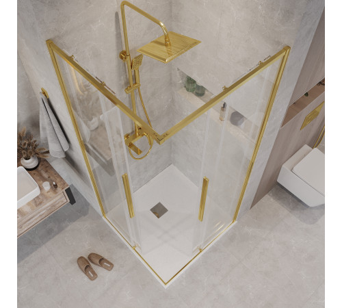 1/2 душевого ограждения Grossman Galaxy 1/2.K33.01.10.32.00 (100*195) золото сатин,стекло прозрачное