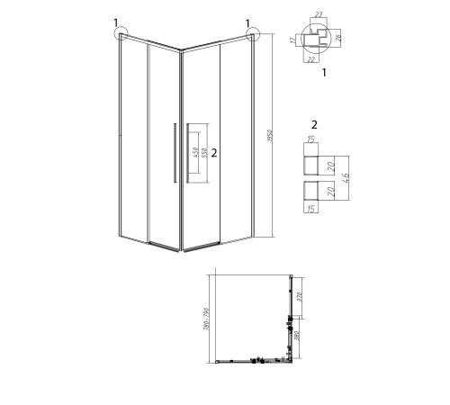 1/2 душевого ограждения Grossman Galaxy 1/2.K33.01.80.42.00 (80х195) графит сатин,стекло прозрачное
