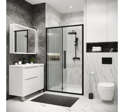 Дверь в нишу Grossman Cosmo 100.K33.02.120.21.02 (120х195) черный матовый,стекло шиншилла,раздвижная