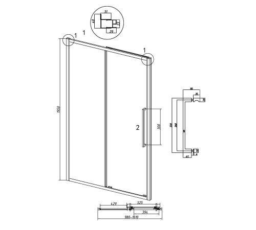 Дверь в нишу Grossman Cosmo 100.K33.02.100.21.10 (100х195) черный матовый,стекло тонированное,раздвижная