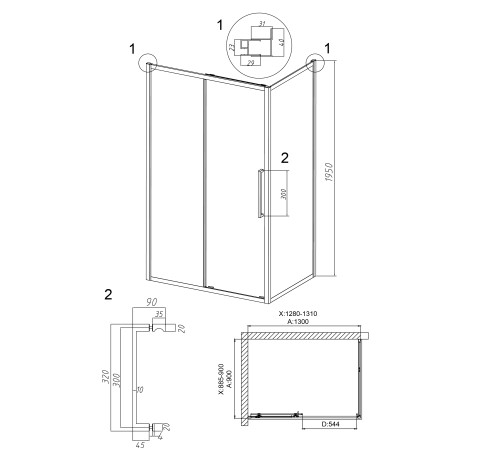 Душевое ограждение Grossman Cosmo 100.K33.02.130.10.02-200.K33.02.90.10.02 (130х90х195) раздвижная(левая),хром,стекло шиншилла