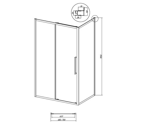 Боковая стенка Grossman Cosmo 200.K33.02.70.10.02 (70х195) хром,стекло шиншилла
