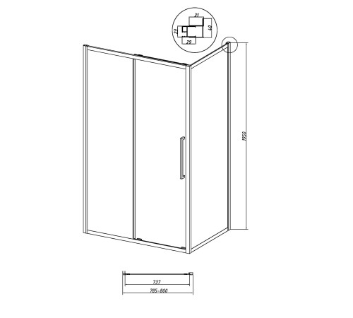 Боковая стенка Grossman Cosmo 200.K33.02.80.21.02 (80х195) черный матовый,стекло шиншилла