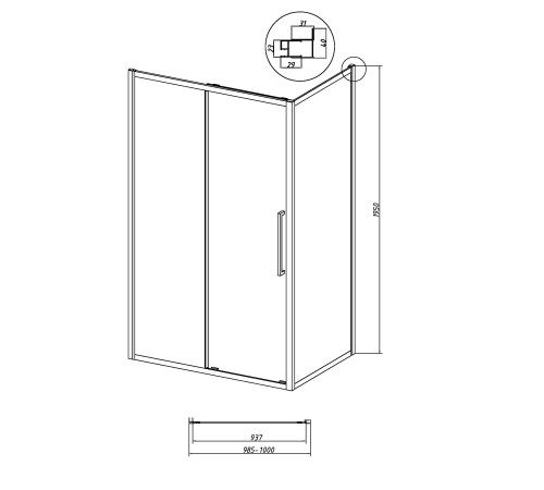 Боковая стенка Grossman Cosmo 200.K33.02.100.42.00 (100х195) графит сатин,стекло прозрачное