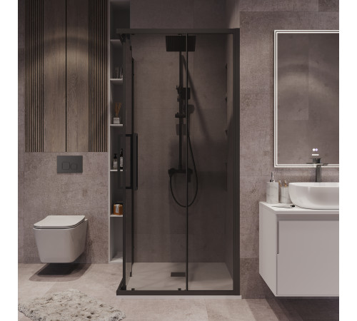 Душевое ограждение Grossman Cosmo 300.K33.02.1010.21.10 (100х100х195) квадрат,раздвижная,черный матовый,стекло тонированное