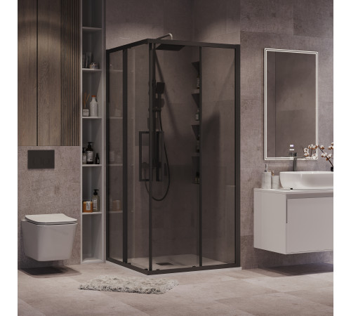 Душевое ограждение Grossman Cosmo 300.K33.02.1010.21.10 (100х100х195) квадрат,раздвижная,черный матовый,стекло тонированное