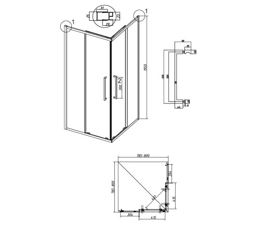 Душевое ограждение Grossman Cosmo 300.K33.02.8080.21.10 (80х80х195) квадрат,раздвижная,черный матовый,стекло тонированное
