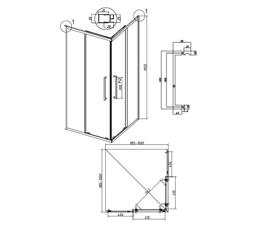 Душевое ограждение Grossman Cosmo 300.K33.02.1010.42.00 (100х100х195) квадрат,раздвижная,графит сатин,стекло прозрачное