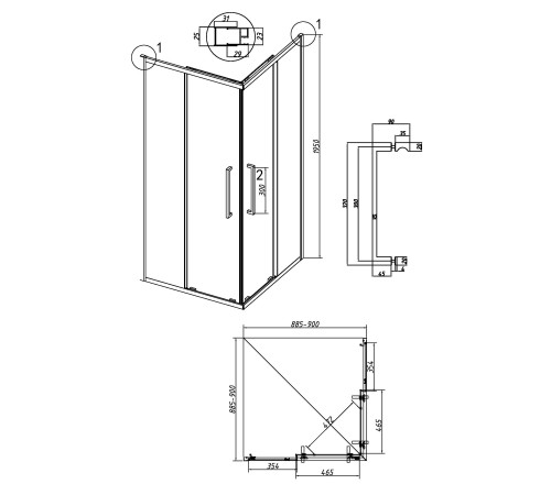 Душевое ограждение Grossman Cosmo 300.K33.02.9090.42.00 (90х90х195) квадрат,раздвижная,графит сатин,стекло прозрачное