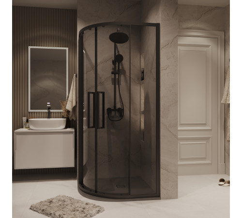 Душевое ограждение Grossman Cosmo 301.K33.02.9090.21.10 (90х90х195) четверть круга,раздвижная,черный матовый,стекло тонированное